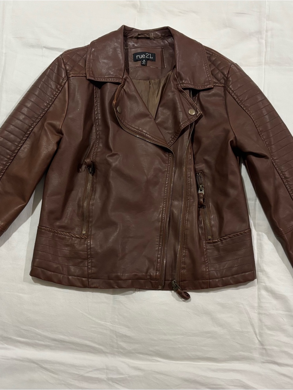 rue21 Brown Quilted Faux Leather Moto Jacket